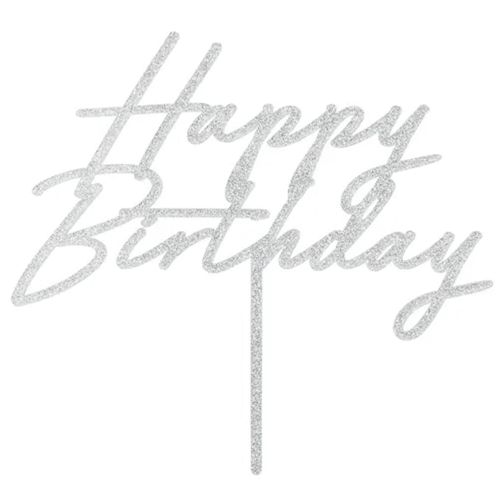 Topper Acrílico Happy Birthday Prateado com Glitter Topper Acrílico Happy Birthday Prateado com Glitter