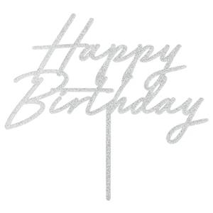 Topper Acrílico Happy Birthday Prateado com Glitter Topper Acrílico Happy Birthday Prateado com Glitter