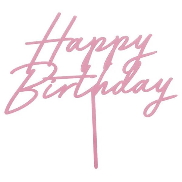 Topper Acrílico Happy Birthday Rosa
