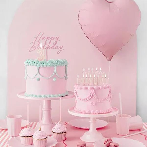 Topper Acrílico Happy Birthday Rosa
