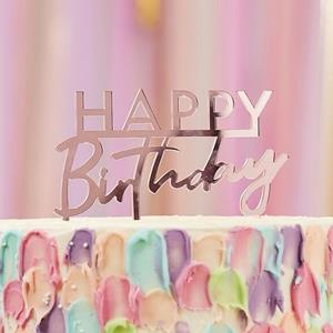 Topper Acrílico Happy Birthday Rosa Gold