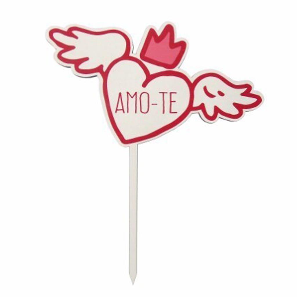 Topper Amo-te com Coroa e Asas em Madeira Topper Amo-te com Coroa e Asas em Madeira