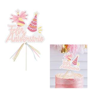 Topper Feliz Aniversário Chapéus Rosa