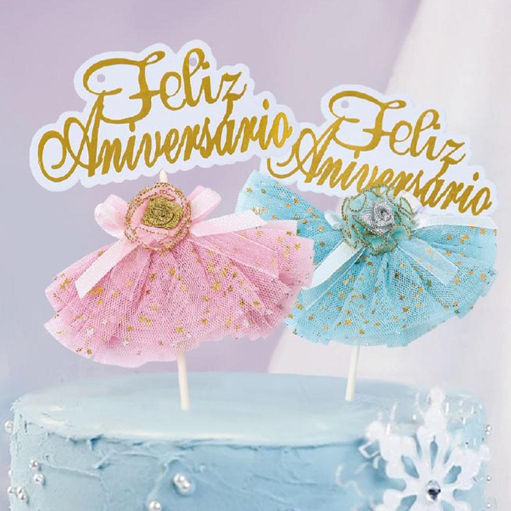 Topper de bolo de princesa rosa e laço, flor para decorações de festa de  feliz aniversário