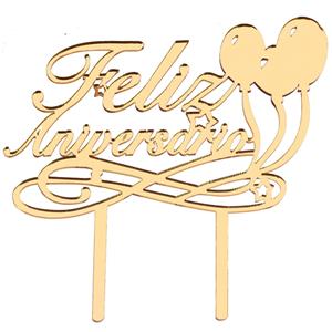 Topper Feliz Aniversário Dourado