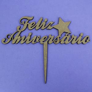 Topper Feliz Aniversário em Madeira