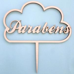 Topper Parabéns com Nuvem em Madeira