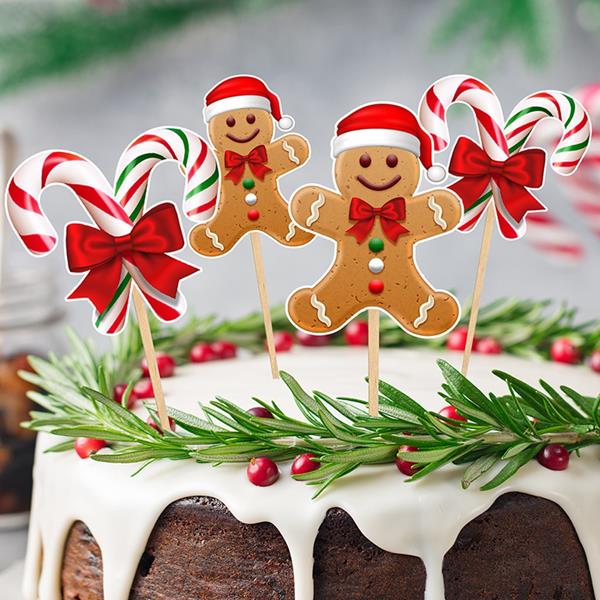 Toppers Bengalas Doces e Bonecos de Gengibre,12 unid.