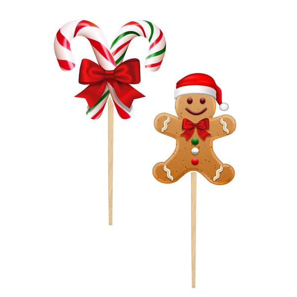 Toppers Bengalas Doces e Bonecos de Gengibre,12 unid.