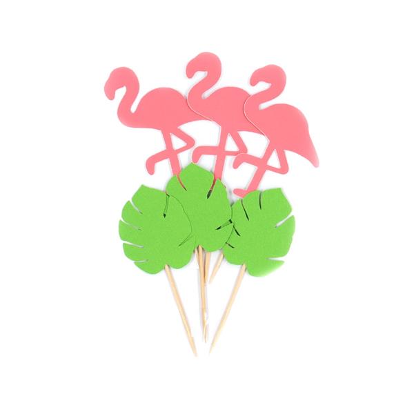 Toppers Flamingos e Folhas Tropicais, 6 unid.