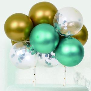 Toppers Mini Balões Verde Água e Dourados, 10 unid.