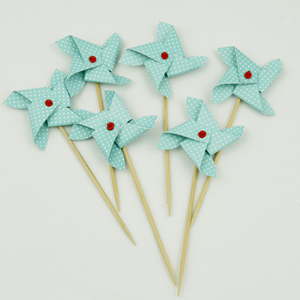 Toppers Moinho de Vento Azuis para bolos , 6 unid.