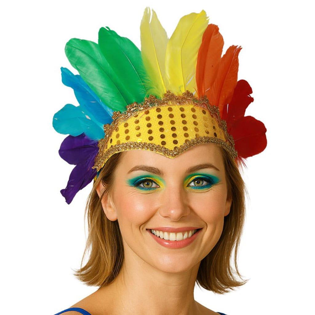Toucado Rainha do Samba com Penas Multicolor