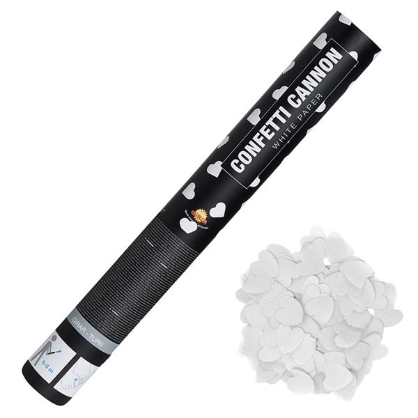 Tubo Lança Confetis Corações Brancos, 40 cm
