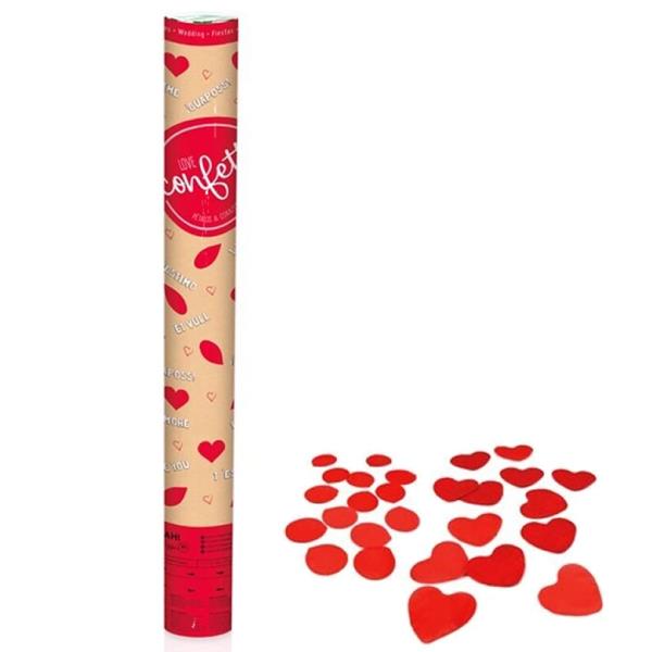 Tubo Lança Confetis Pétalas e Corações Vermelhos, 60 cm