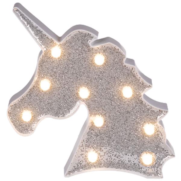 Unicórnio Prateado com Glitter Decorativo com Luz