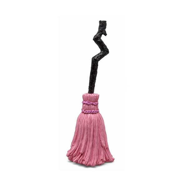 Vassoura de Bruxa Rosa Decorativa, 29 cm