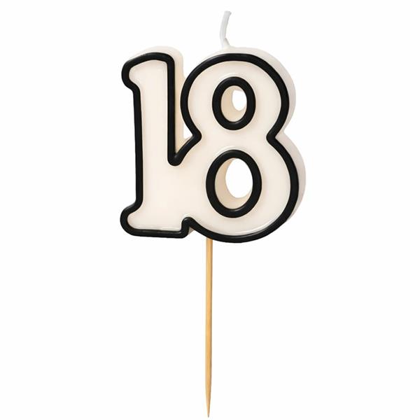 Vela 18 Anos Branca com Rebordo Preto, 5 cm