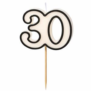 Vela 30 anos Branca com Rebordo Preto, 5 cm