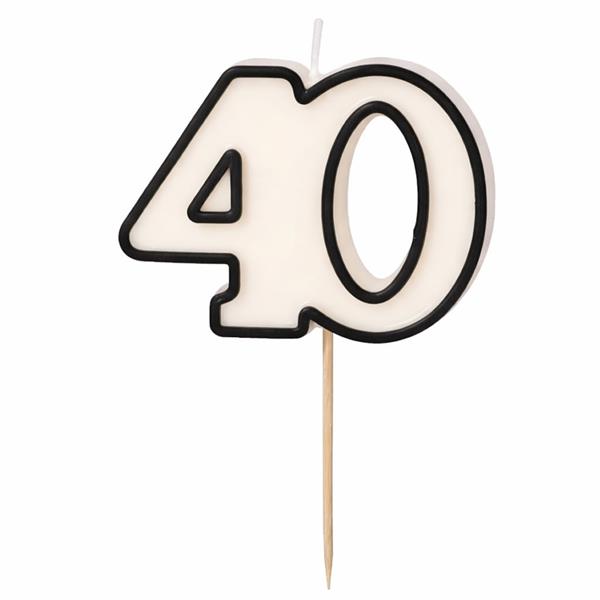 Vela 40 anos Branca com Rebordo Preto, 5 cm