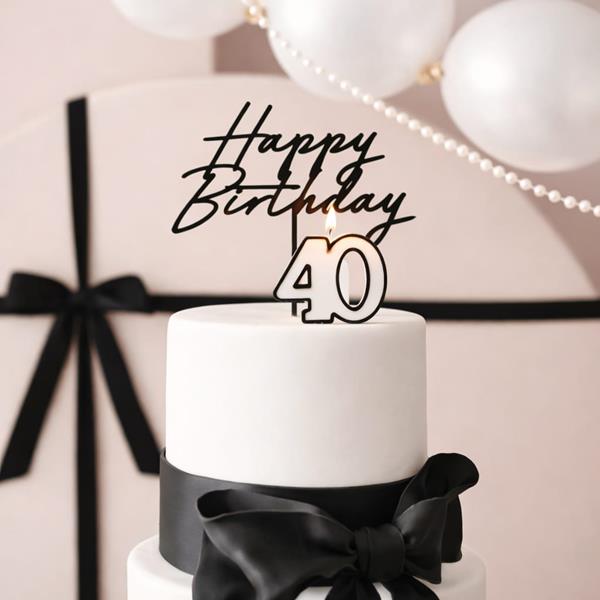 Vela 40 anos Branca com Rebordo Preto, 5 cm