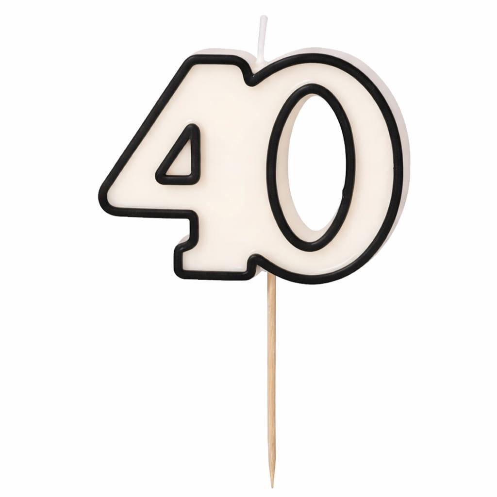 Vela 40 Anos Branca com Rebordo Preto, 5 cm