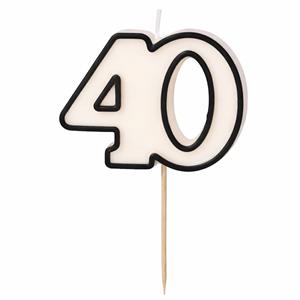 Vela 40 Anos Branca com Rebordo Preto, 5 cm