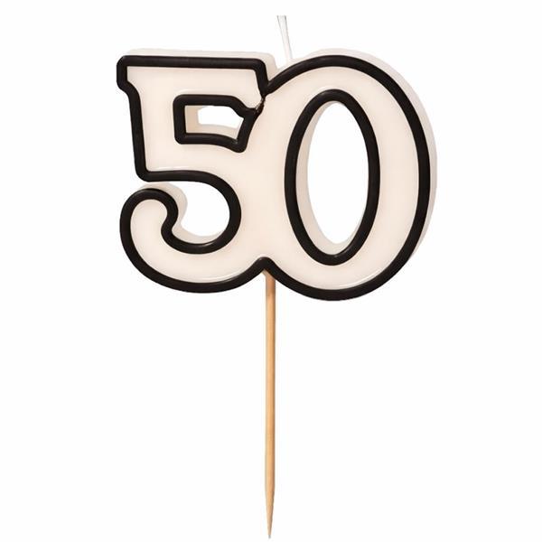 Vela 50 anos Branca com Rebordo Preto, 5 cm