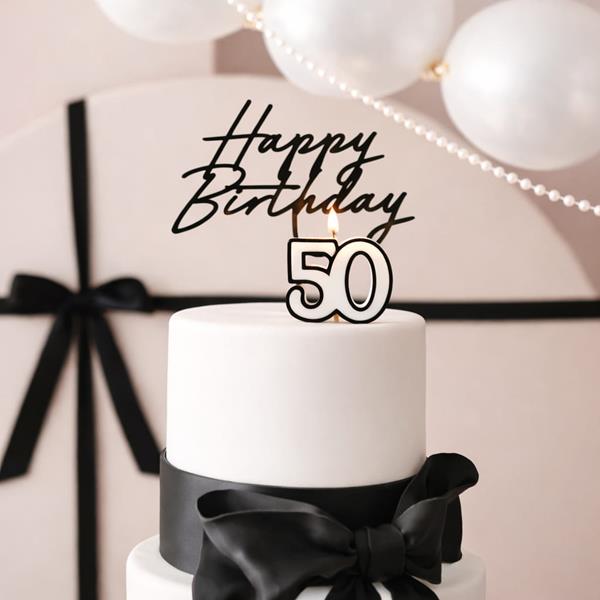 Vela 50 anos Branca com Rebordo Preto, 5 cm