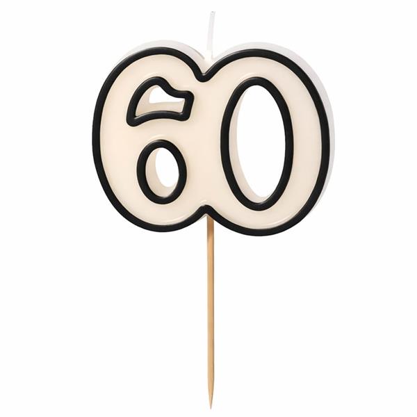 Vela 60 Anos Branca com Rebordo Preto, 5 cm