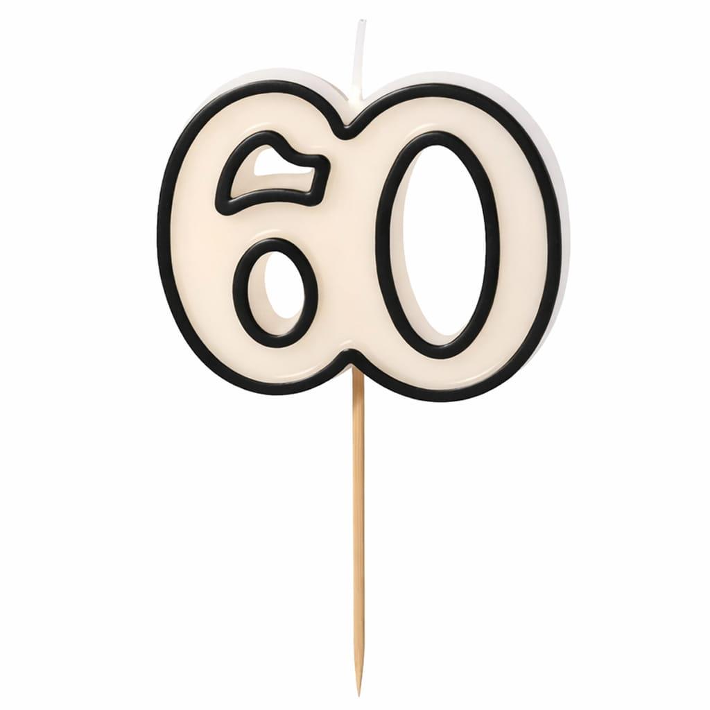Vela 60 Anos Branca com Rebordo Preto, 5 cm