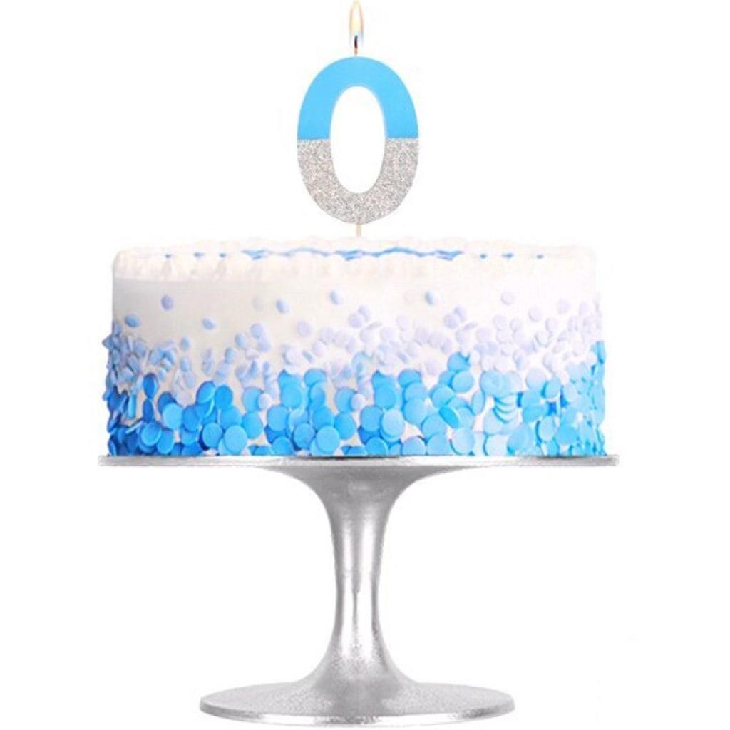 Vela Aniversário Azul Pastel e Glitter Prateado, 7 cm