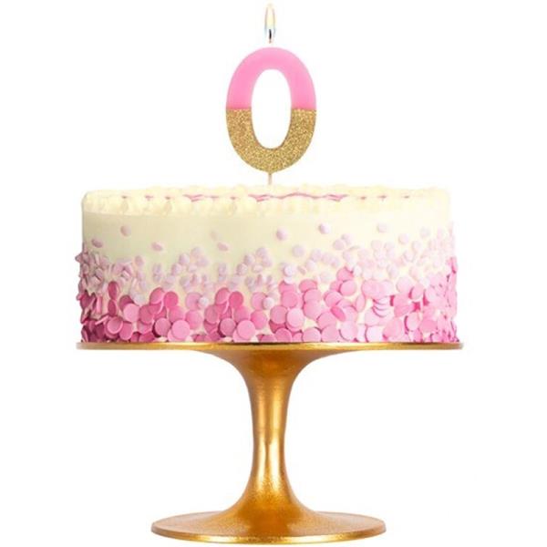 Vela Aniversário Rosa Pastel e Glitter Dourado, 7 cm