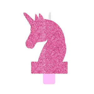 Vela Unicórnio Mágico Rosa com Purpurina, 13 Cm