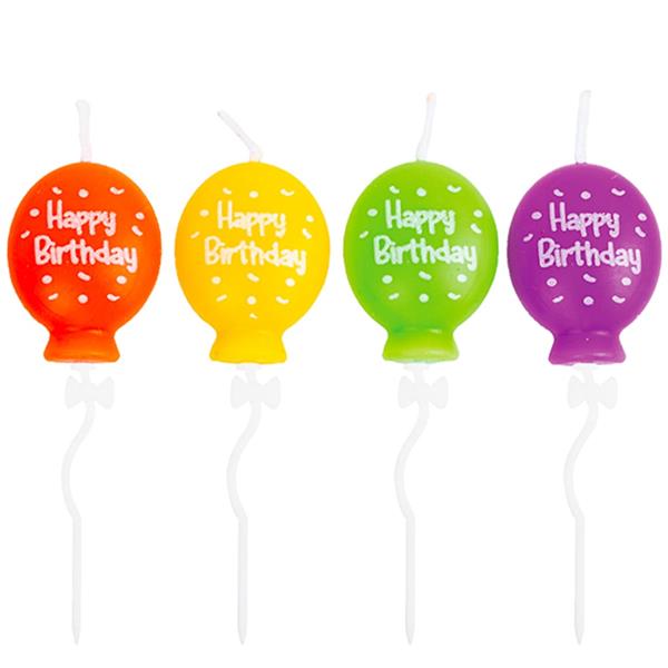 Velas Balões Coloridos Happy Birthday, 4 unid.