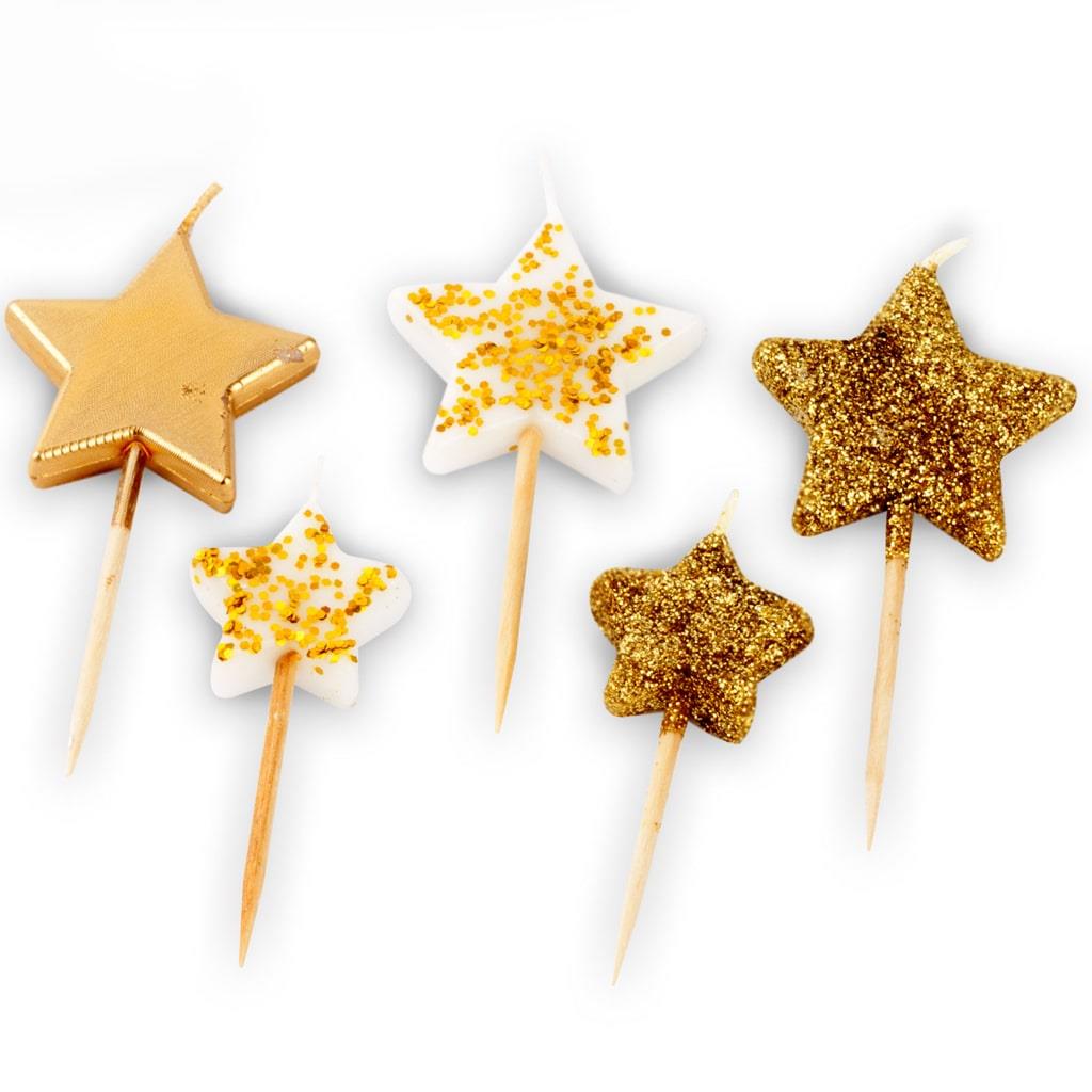 Velas Estrelas Douradas e com Purpurina, 5 unid.