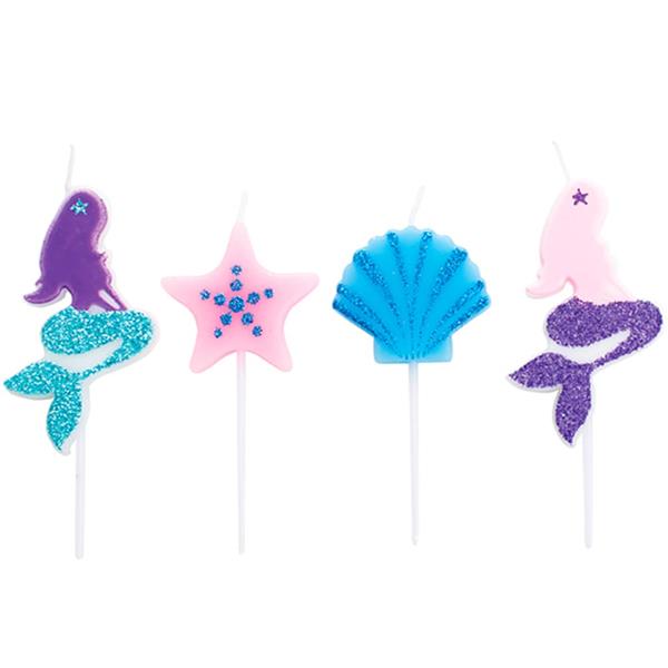 Velas Glitter Sereias Encantadas, 4 unid.