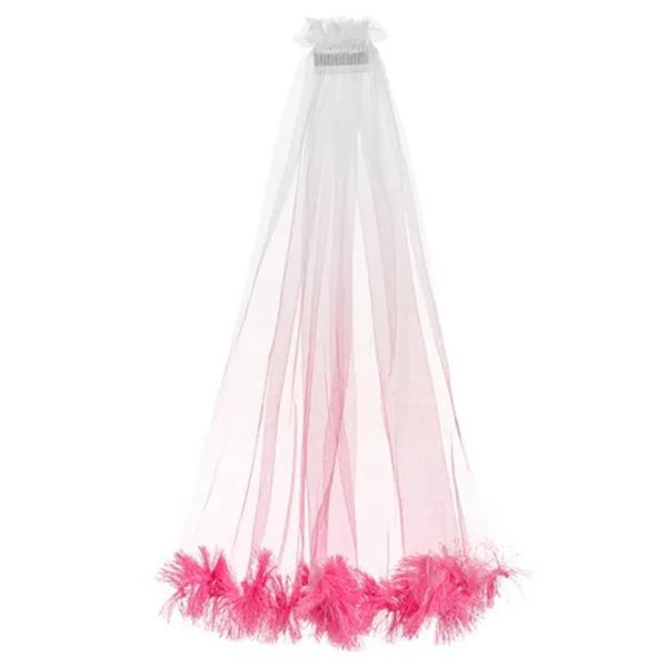 Véu Branco com Franjas Rosa