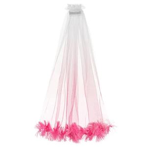 Véu Branco com Franjas Rosa
