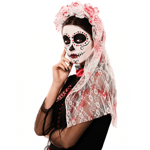 Véu de Noiva Sangrento com Rosas, 60 cm