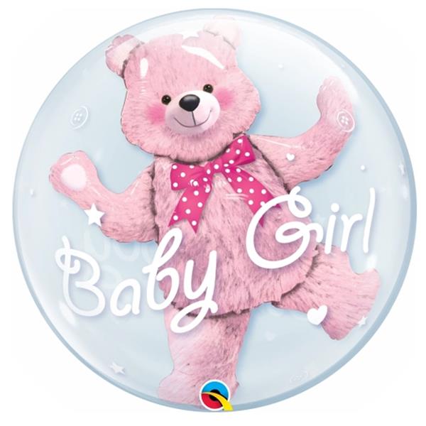 Balão Bubble Baby Girl Urso Rosa