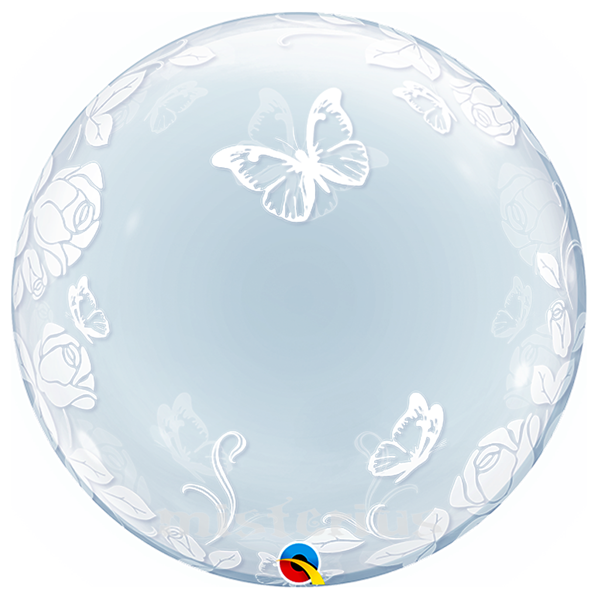 Balão Bubble Flores e  Borboletas, 61cm