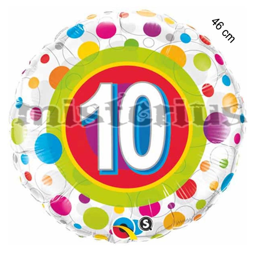 Balão Foil 10 Anos Bolinhas Coloridas