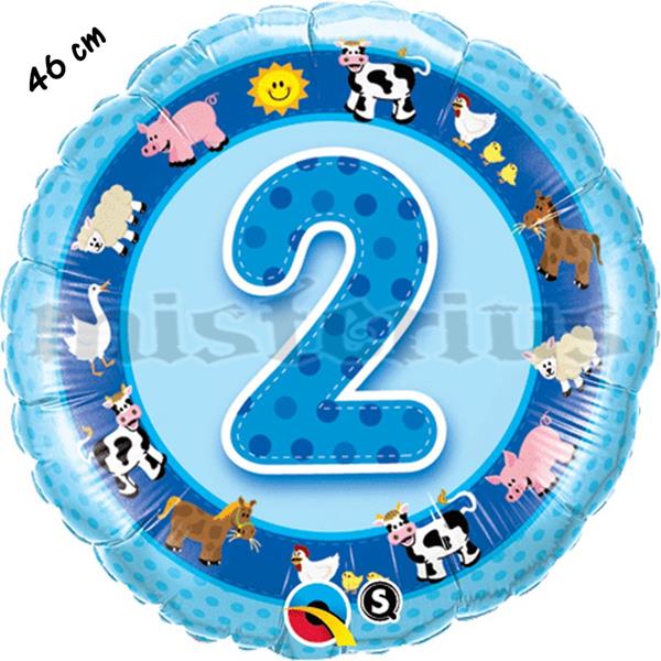 Balão Foil 2 Anos Animais Azul