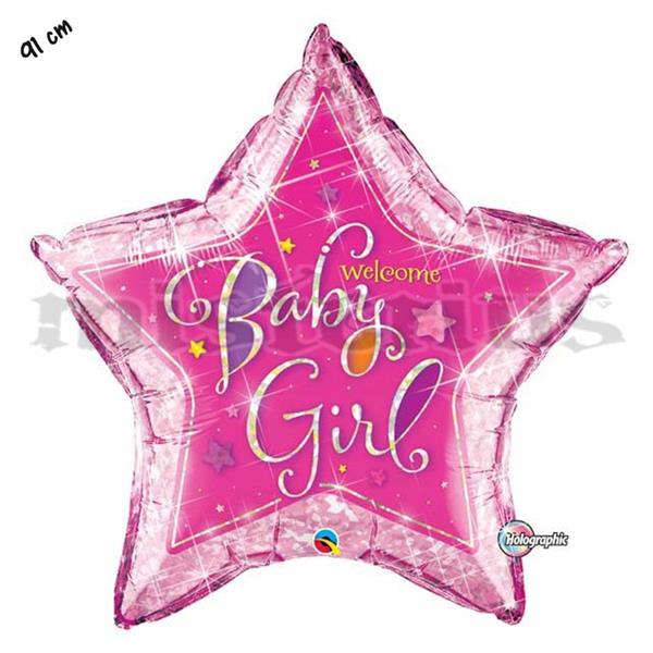 Balão Foil Estrela Welcome Baby Girl