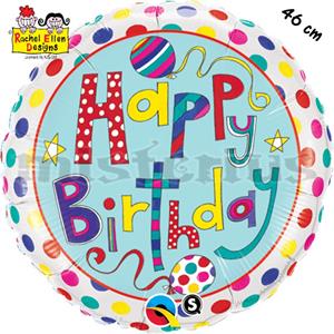 Balão Foil Happy Birthday Polka Dots