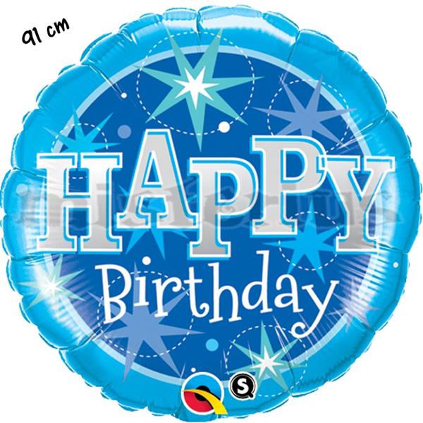 Balão Foil Happy Birthday Azul 91cm
