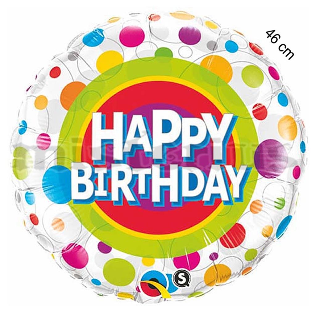 Balão Foil Happy Birthday Bolinhas Coloridas