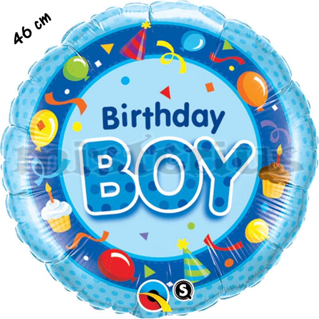 Balão Foil Redondo Happy Birthday Boy Azul