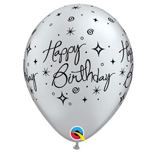 Balao Happy Birthday Prateado Latex,6 unid
